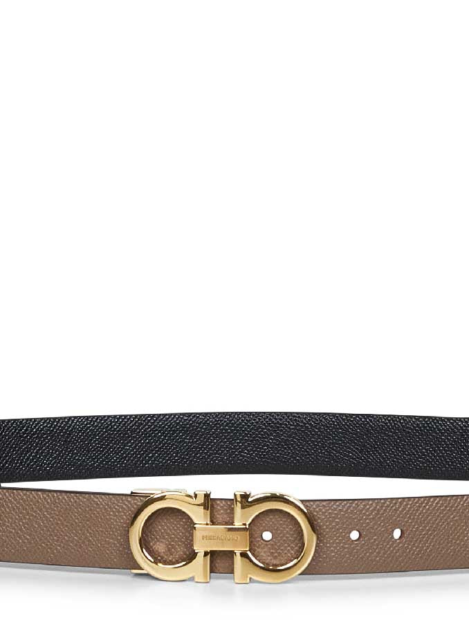 Cintura reversibile Gancini in pelle fango
