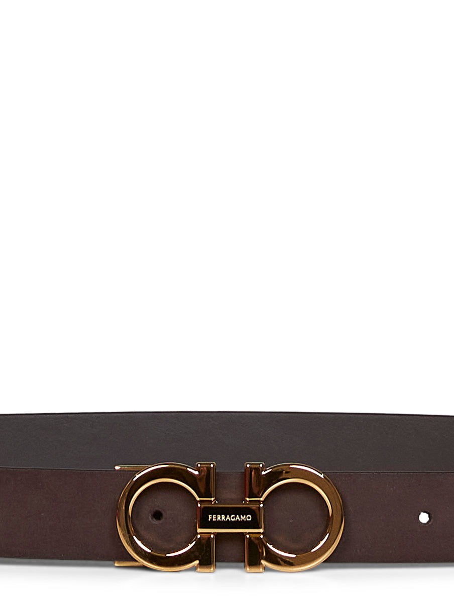 Dark brown suede Gancini belt