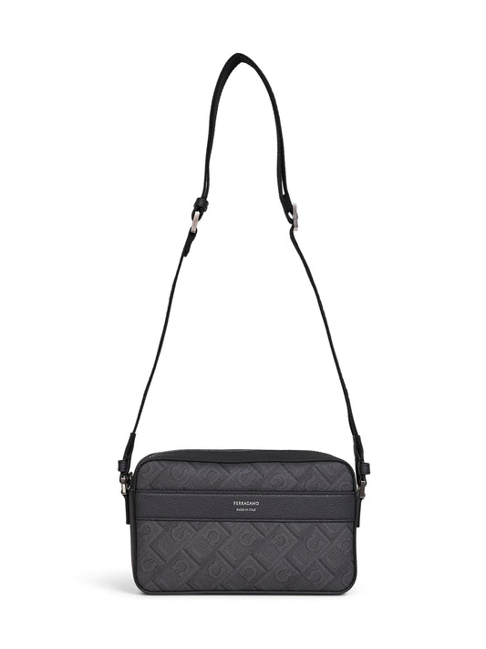 Borsa a tracolla Ferragamo Monogram nero e grigio