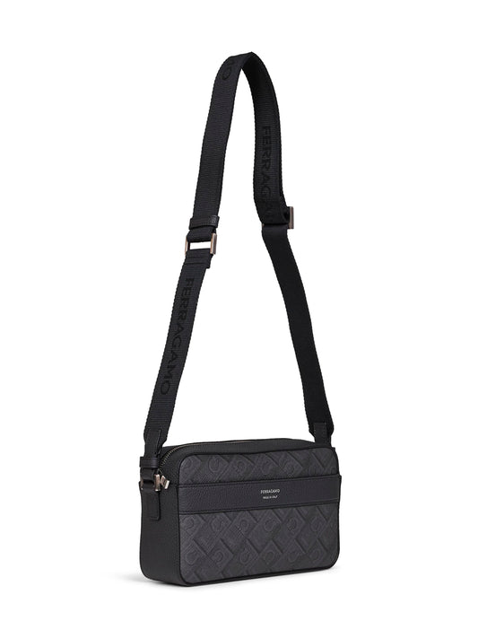 Borsa a tracolla Ferragamo Monogram nero e grigio