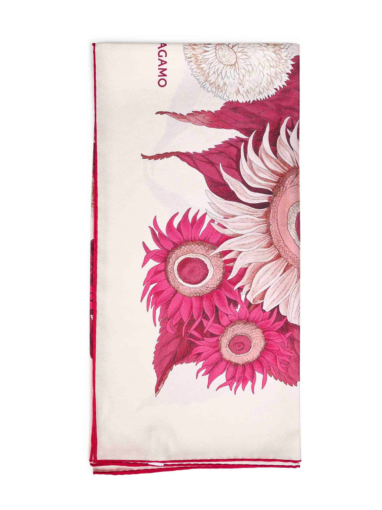 Foulard in seta stampa Girasoli avorio e bordeaux e fucsia