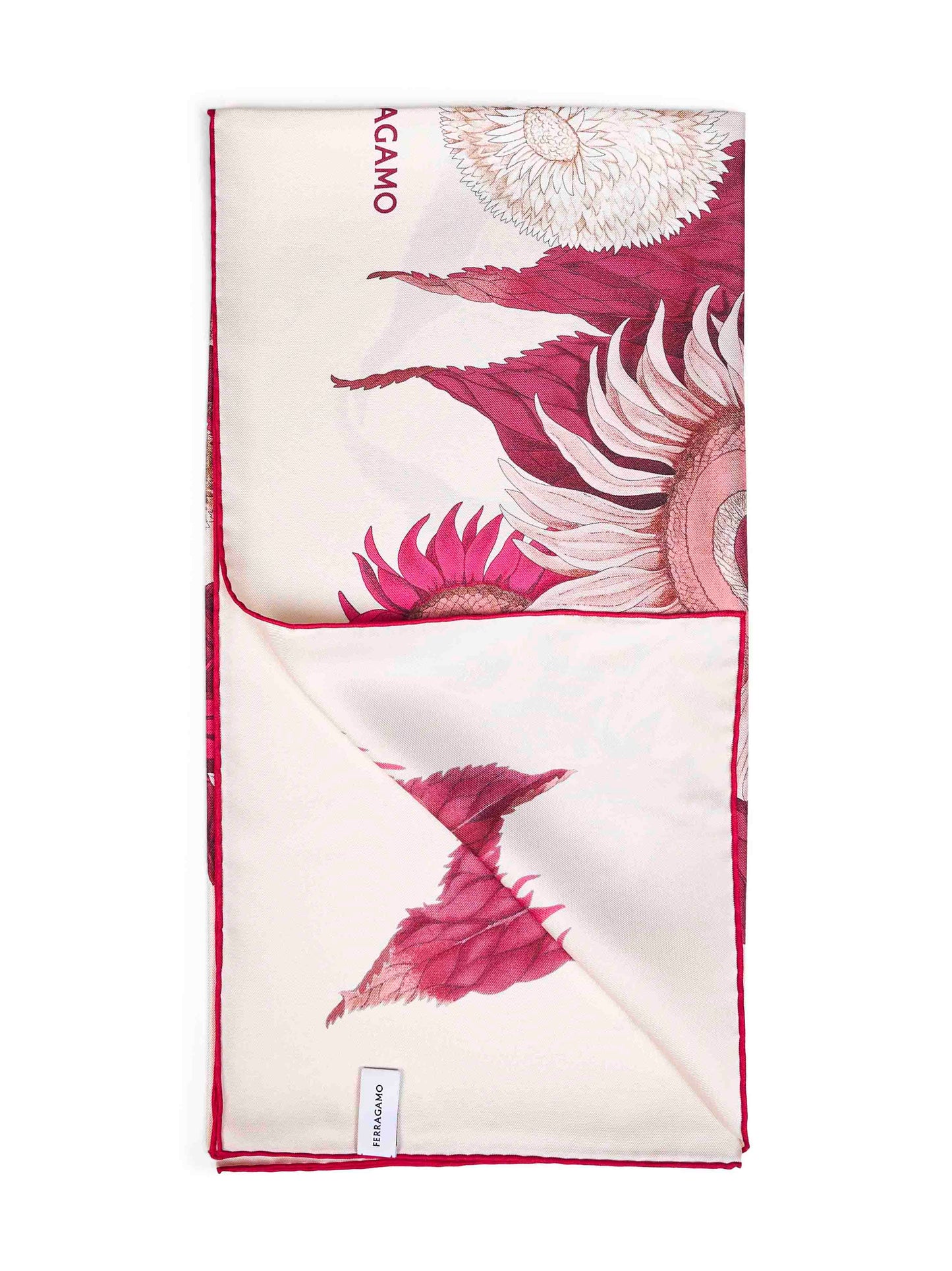 Foulard in seta stampa Girasoli avorio e bordeaux e fucsia