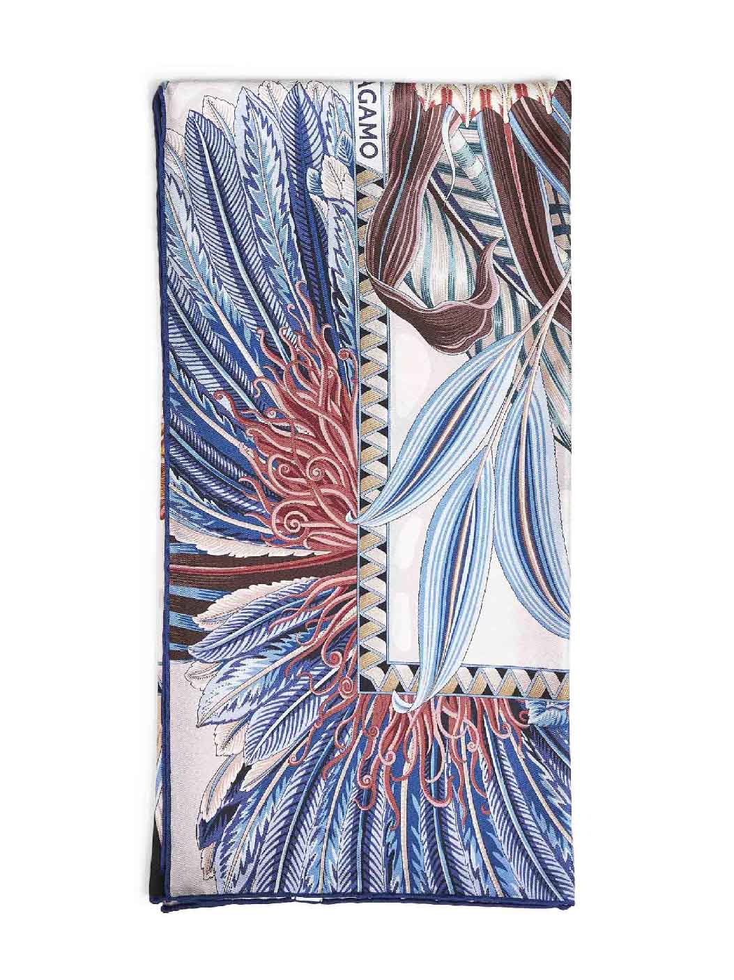 Ivory and blue Fiori e Farfalle-print silk scarf