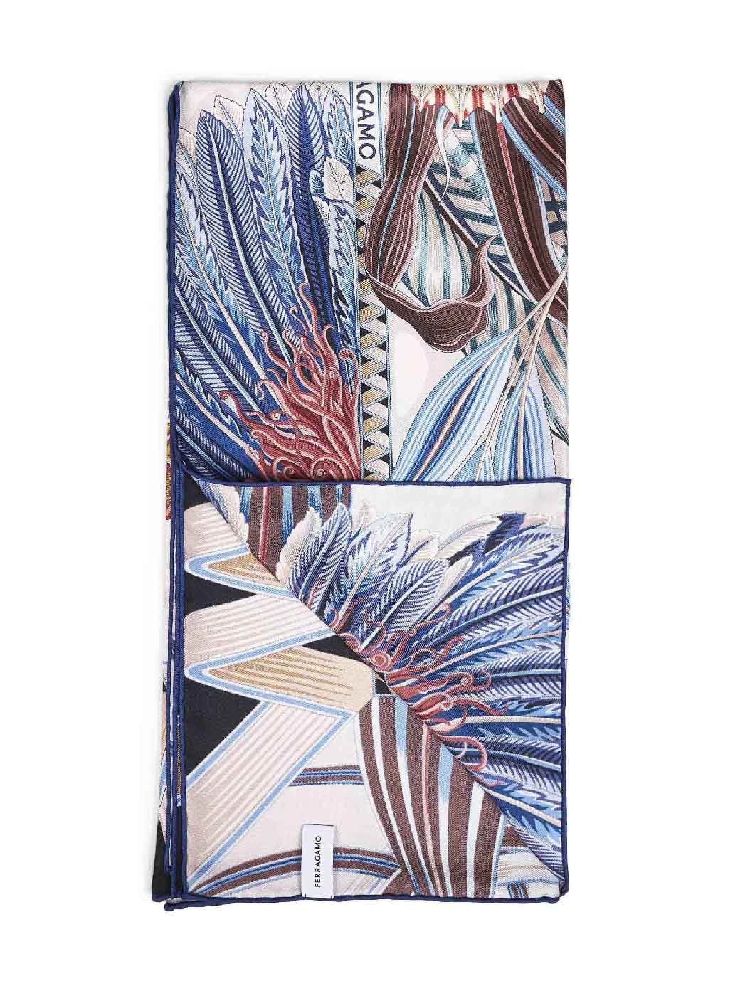 Ivory and blue Fiori e Farfalle-print silk scarf