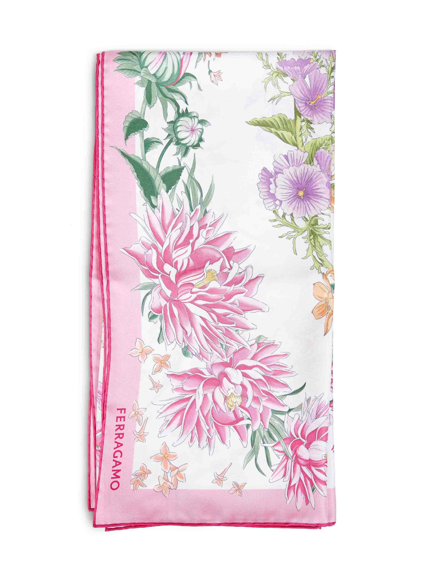 Pink Primavera-print silk scarf