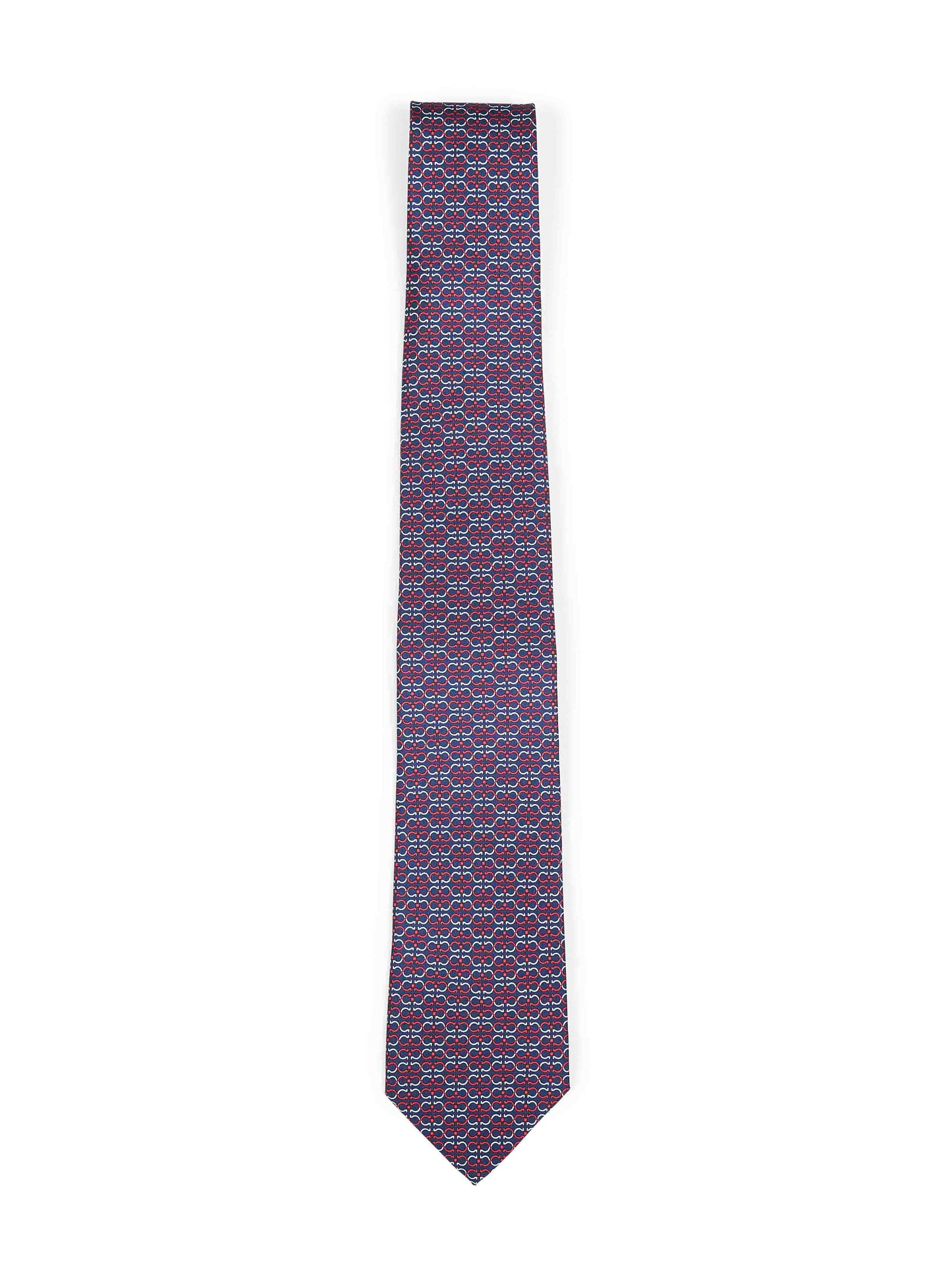 Cravatta Zelig in twill di seta Gancini blu navy e rosso