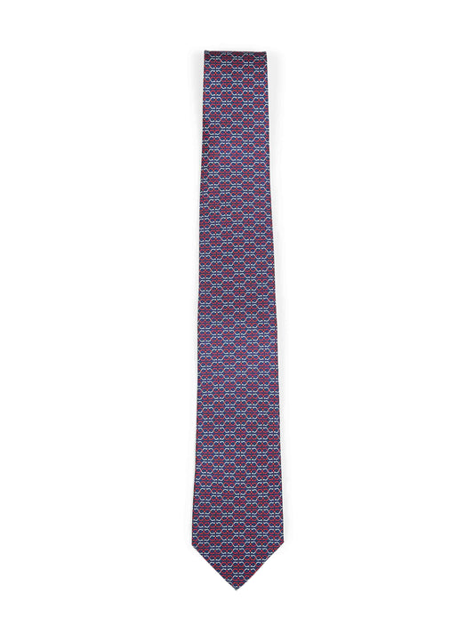 Cravatta Zelig in twill di seta Gancini blu navy e rosso