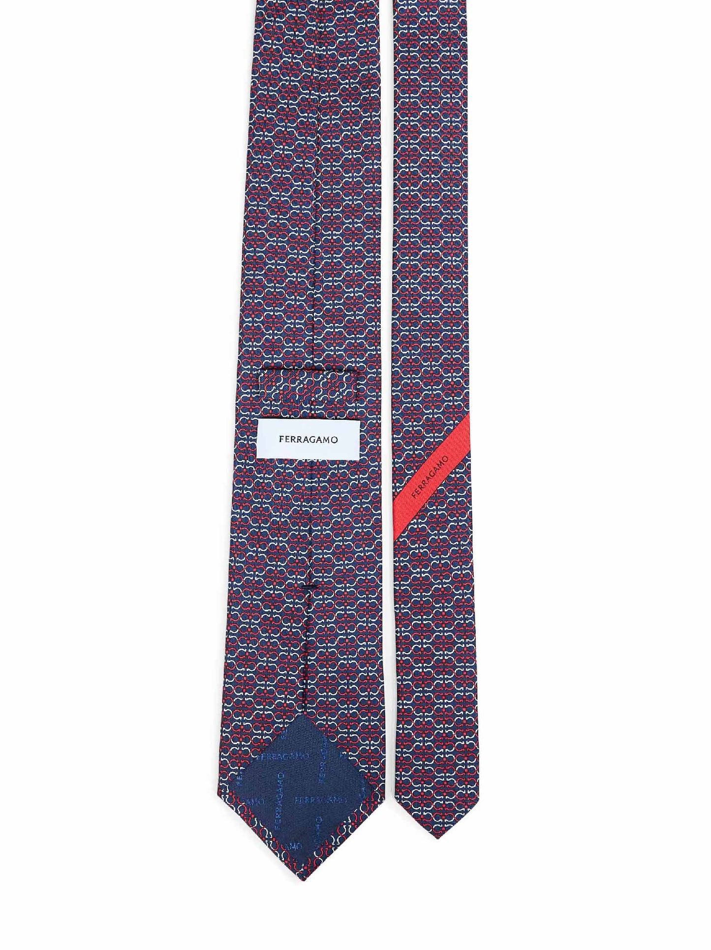Cravatta Zelig in twill di seta Gancini blu navy e rosso