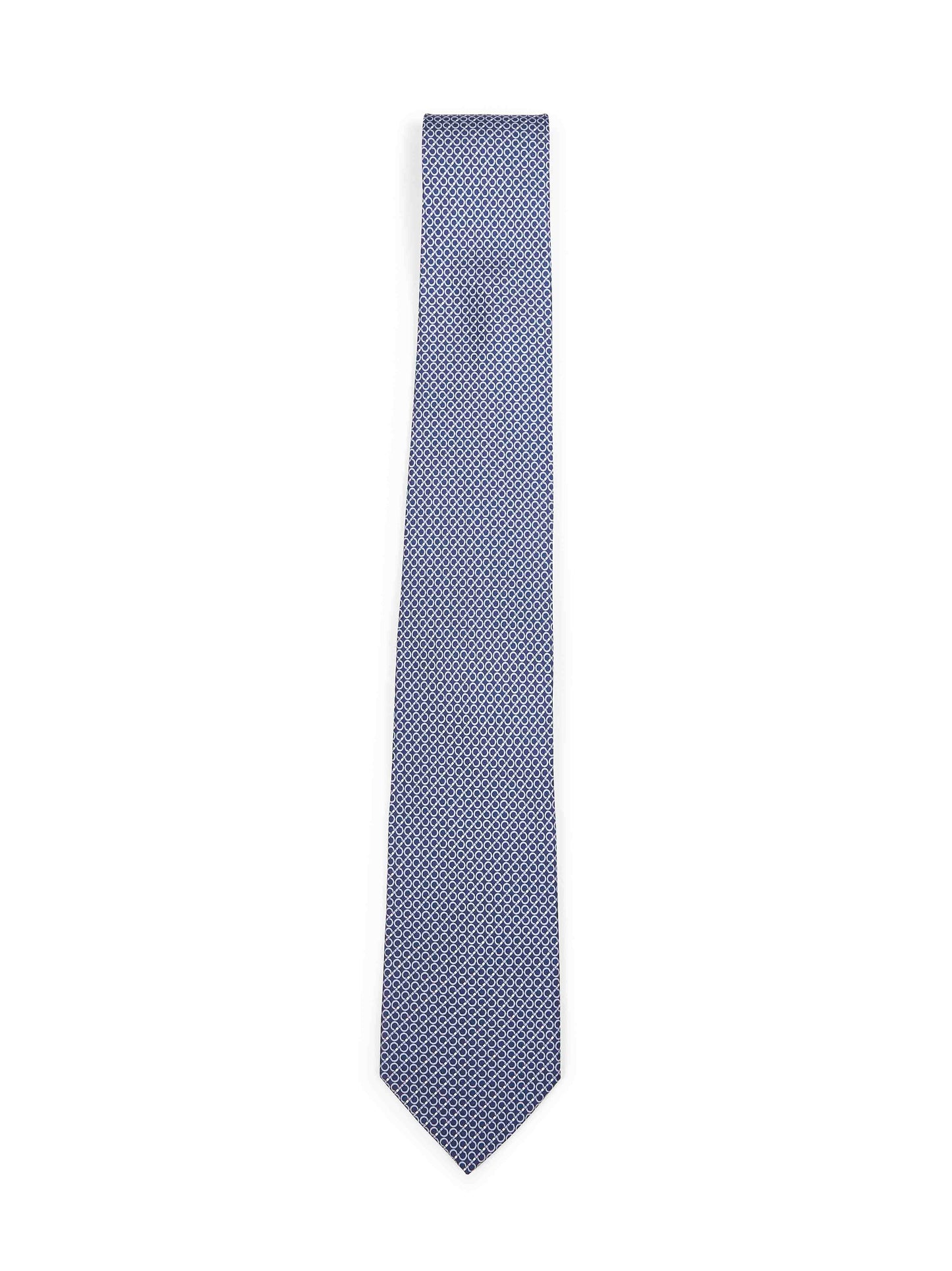 Cravatta in seta stampa Gancini blu navy