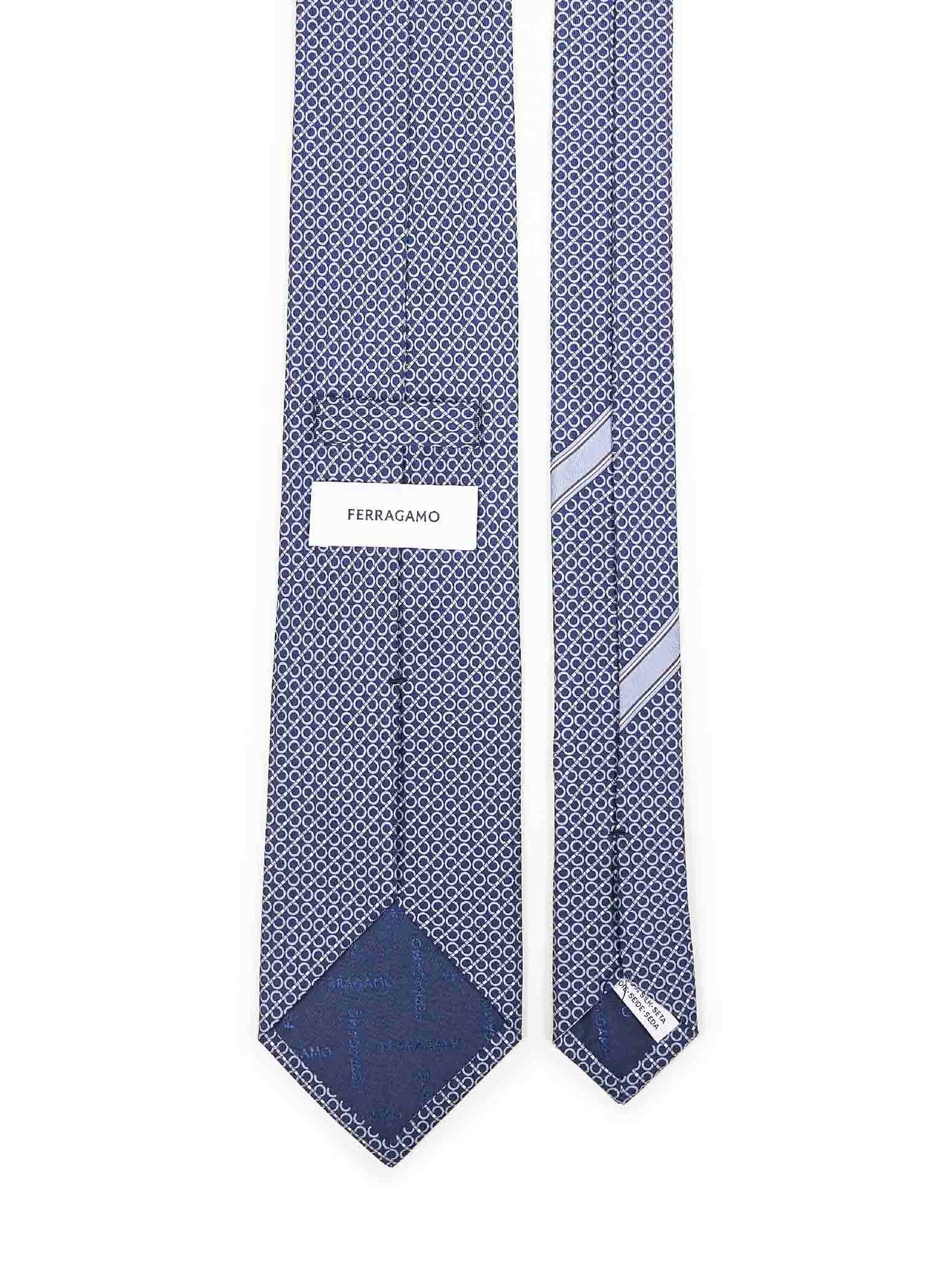 Cravatta in seta stampa Gancini blu navy