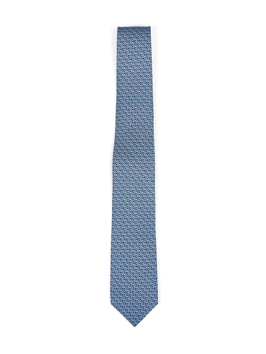 Cravatta Cerchio in twill di seta Gancini blu navy
