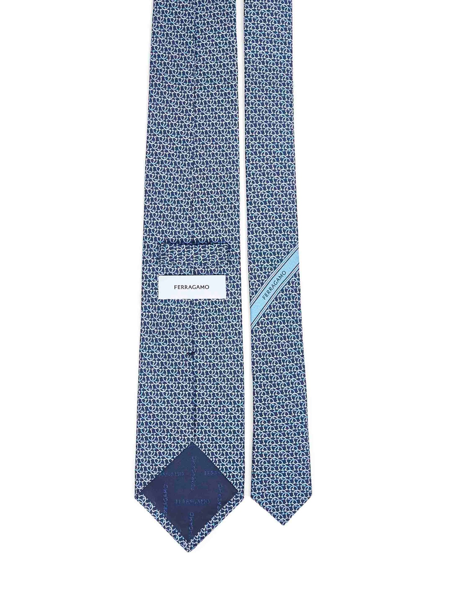 Cravatta Cerchio in twill di seta Gancini blu navy