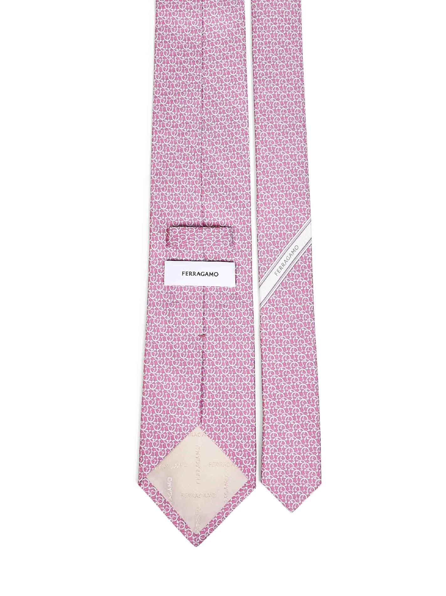 Cravatta Cerchio in twill di seta Gancini rosa