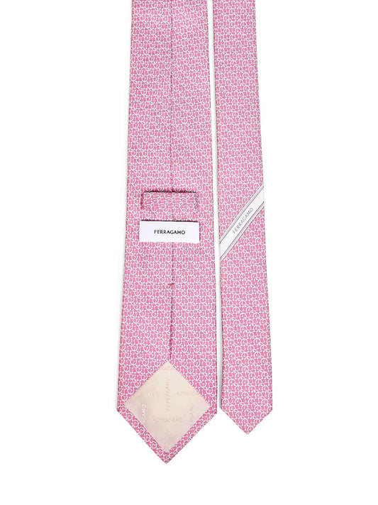 Cravatta Cerchio in twill di seta Gancini rosa