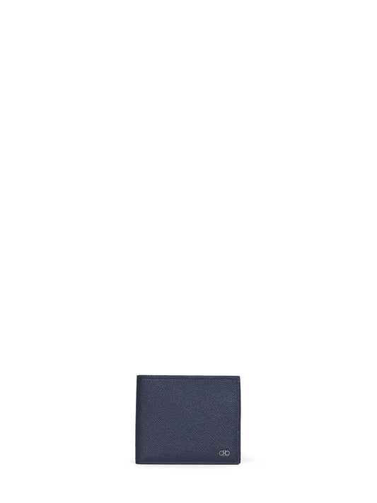 Dark navy blue hammered calfskin Gancini wallet<BR/>