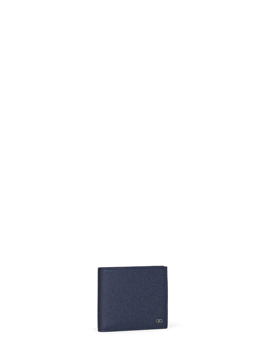 Dark navy blue hammered calfskin Gancini wallet<BR/>