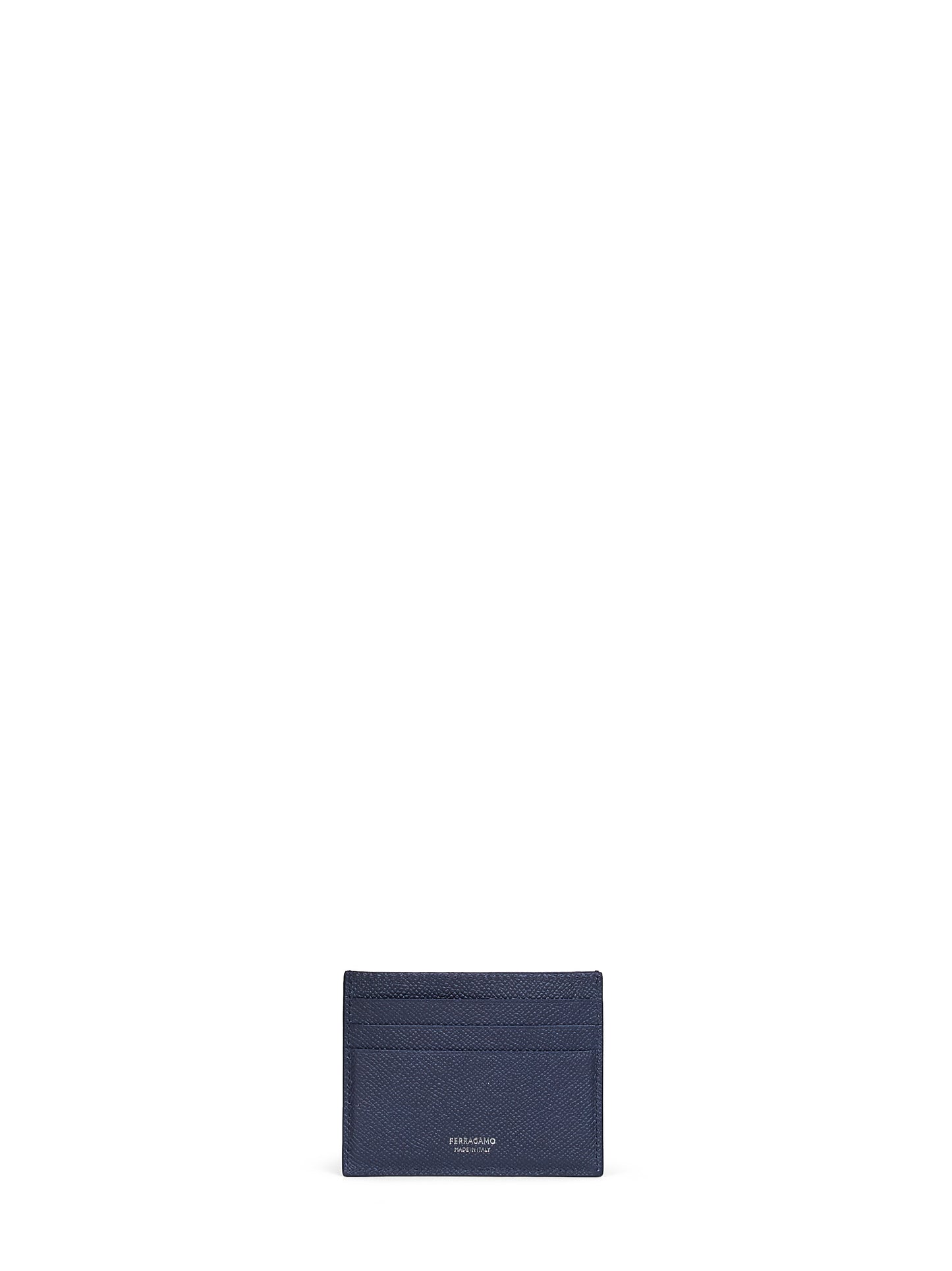Porta carte di credito Gancini in pelle martellata blu navy scuro