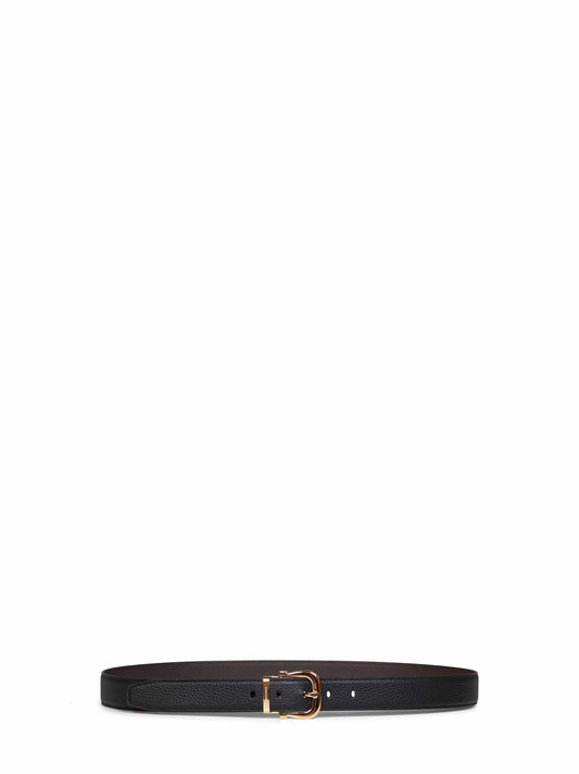 Black and dark brown reversible Gancini belt