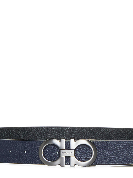 Cintura reversibile Gancini in pelle nera