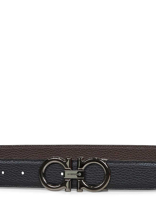 Cintura reversibile Gancini in pelle nera