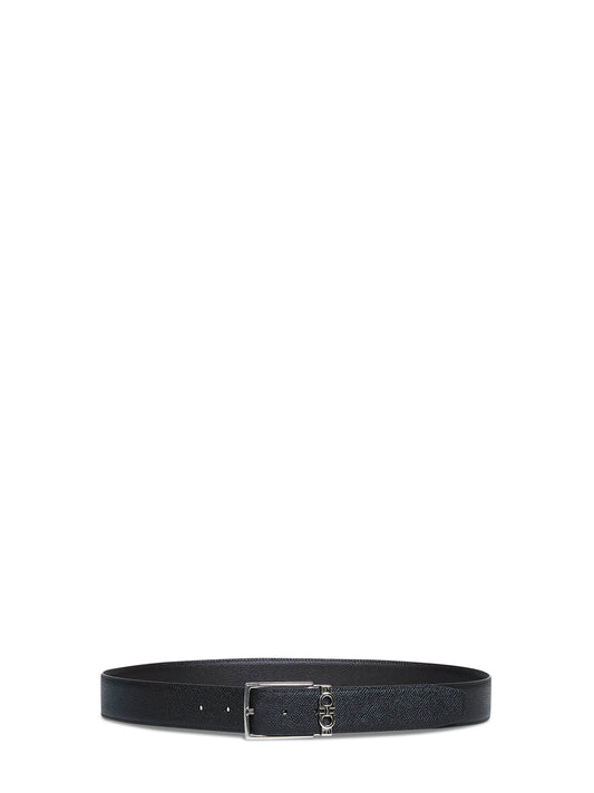 Black and dark brown reversible Gancini belt