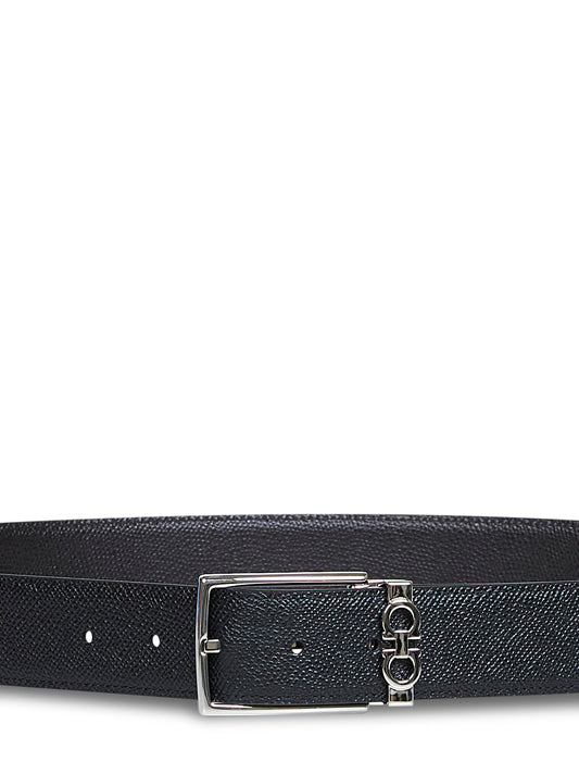 Black and dark brown reversible Gancini belt
