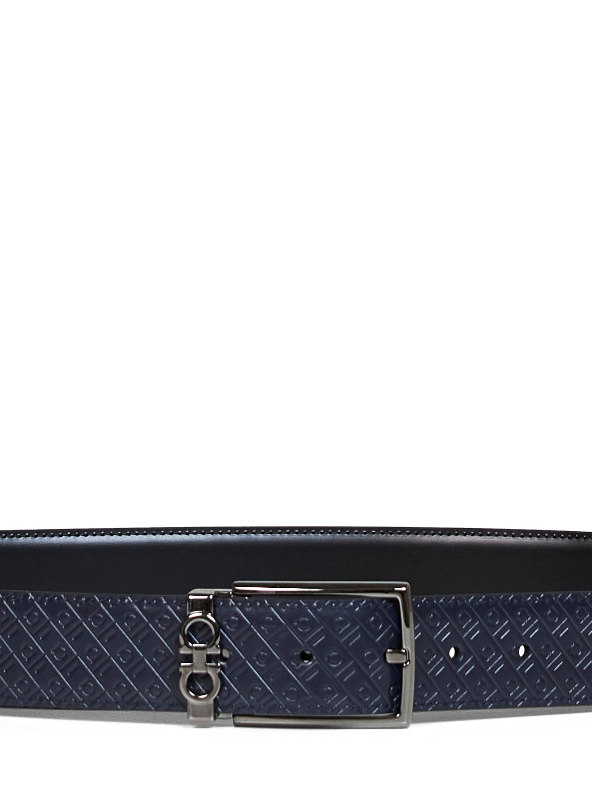 Midnight blue and black reversible Gancini belt