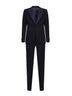 Dark navy virgin wool crepe tuxedo suit