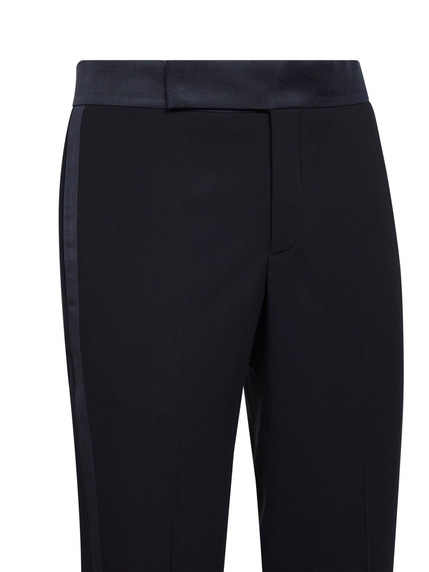 Dark navy virgin wool crepe tuxedo suit