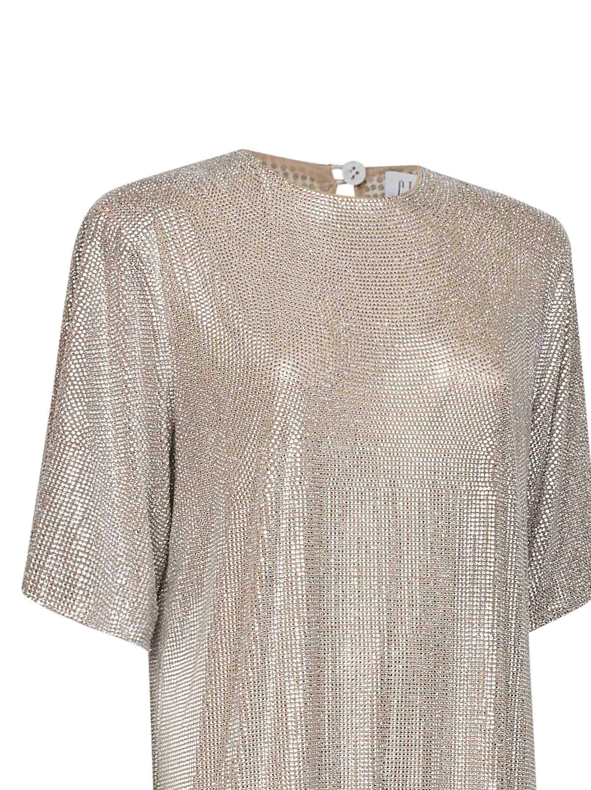Silver crystal-embellished tulle T-shirt mini dress