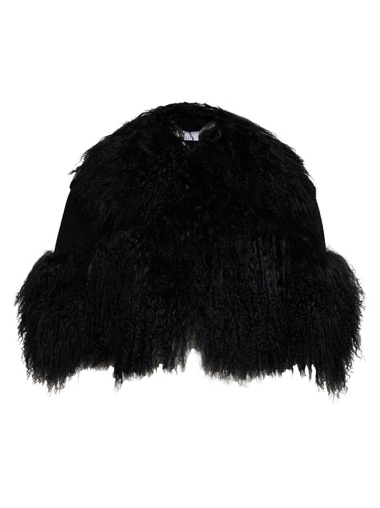 Black double broadcloth and Mongolian fur cropped jacket