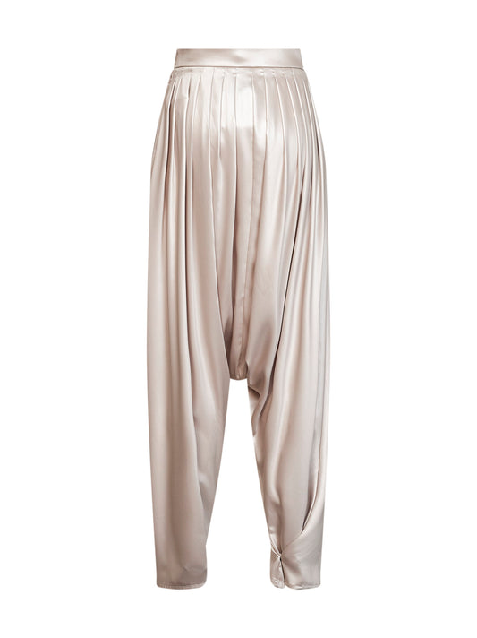 Vanilla satin harem trousers with pleats at waist