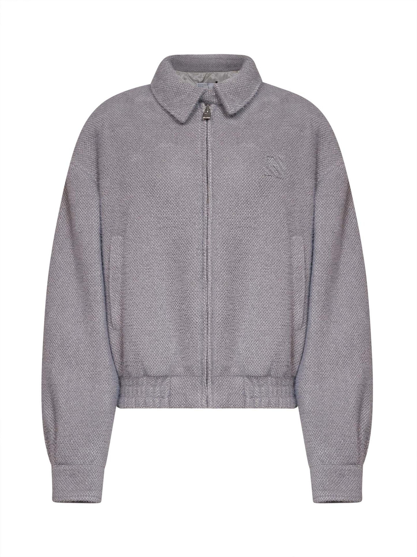 Light grey textured fabric bomber jacket