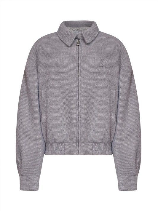 Light grey textured fabric bomber jacket
