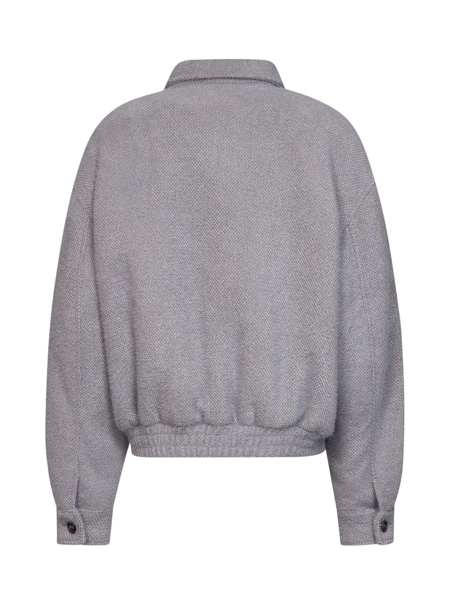 Light grey textured fabric bomber jacket