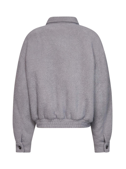 Light grey textured fabric bomber jacket