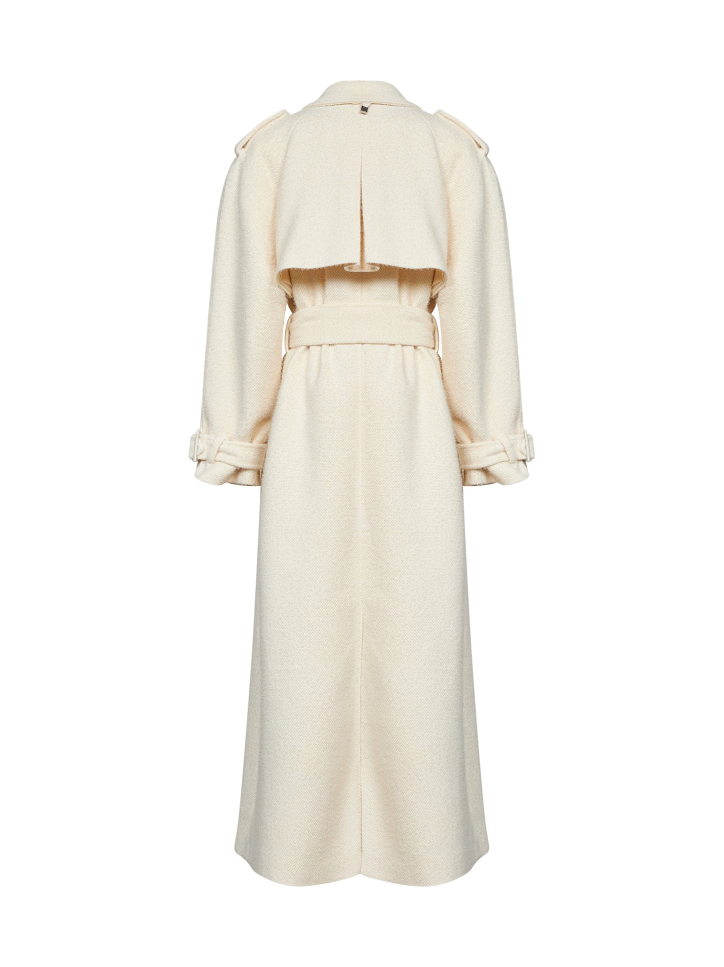 Milk bouclé long double-breasted belted trench coat