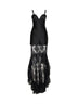 Abito bustier in raso jacquard a righe nero con gonna in pizzo