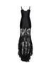 Abito bustier in raso jacquard a righe nero con gonna in pizzo