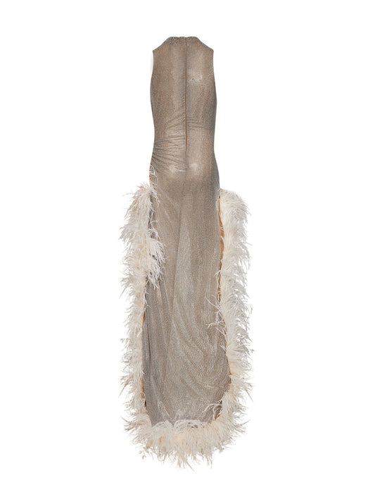 Silver crystal-embellished tulle asymmetric maxi dress