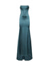 Teal blue stretch satin long bustier dress