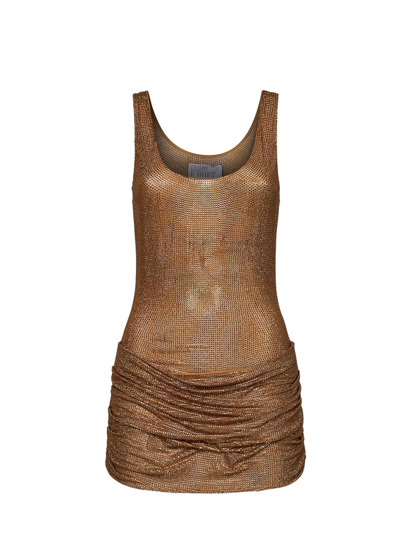 Miniabito drappeggiato in tulle con cristalli oro