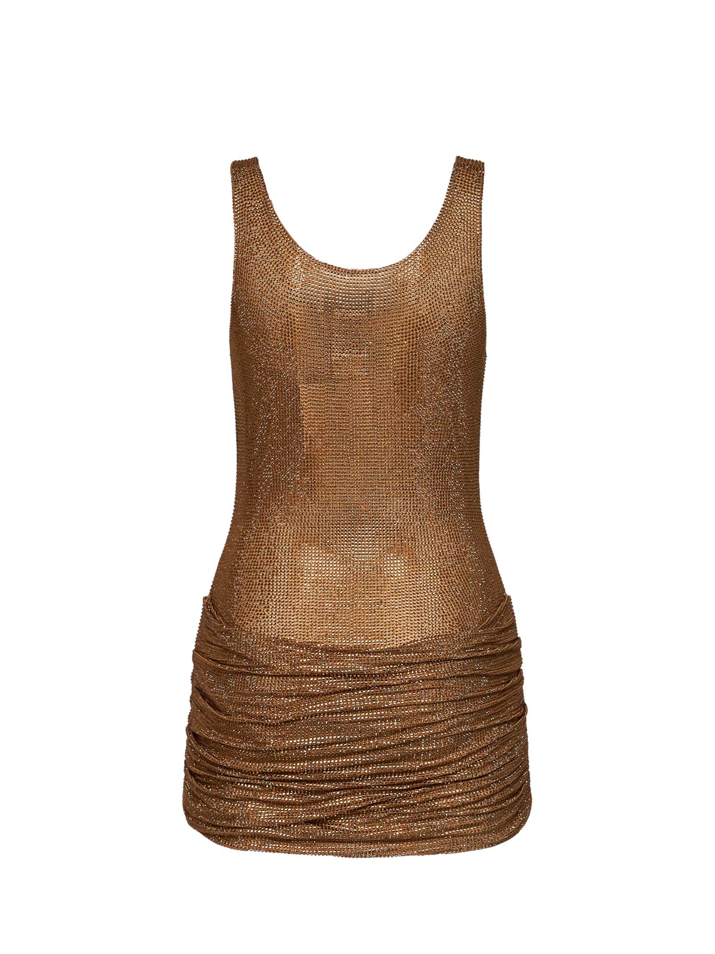 Miniabito drappeggiato in tulle con cristalli oro