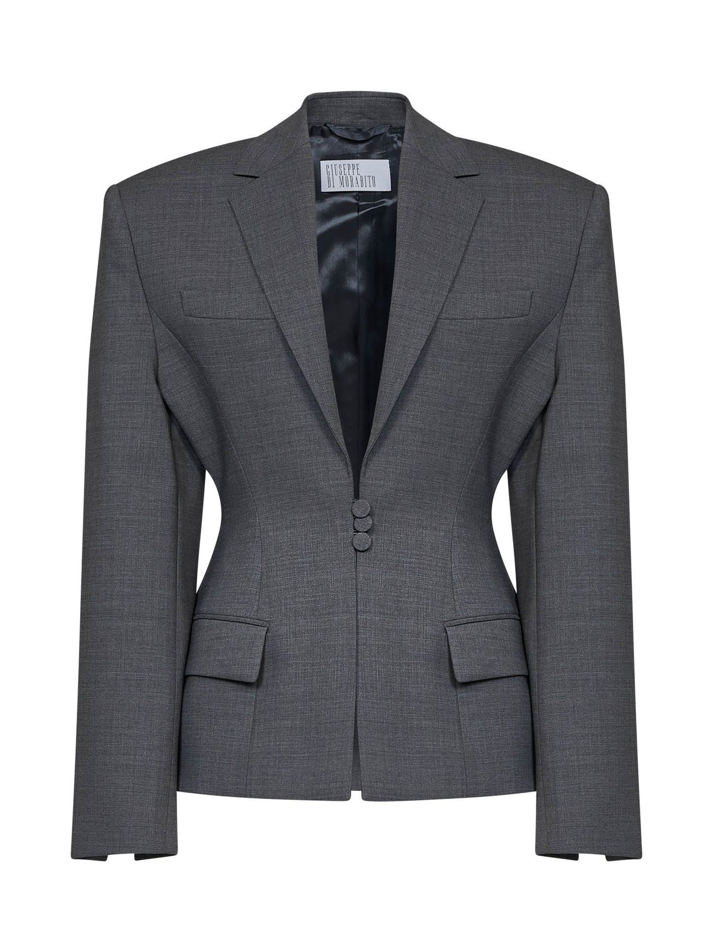 Dark grey virgin wool canvas fitted-waist blazer