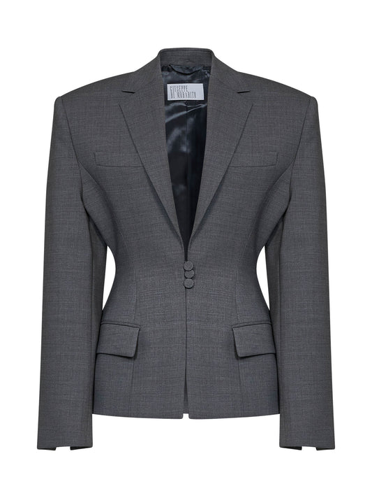 Dark grey virgin wool canvas fitted-waist blazer