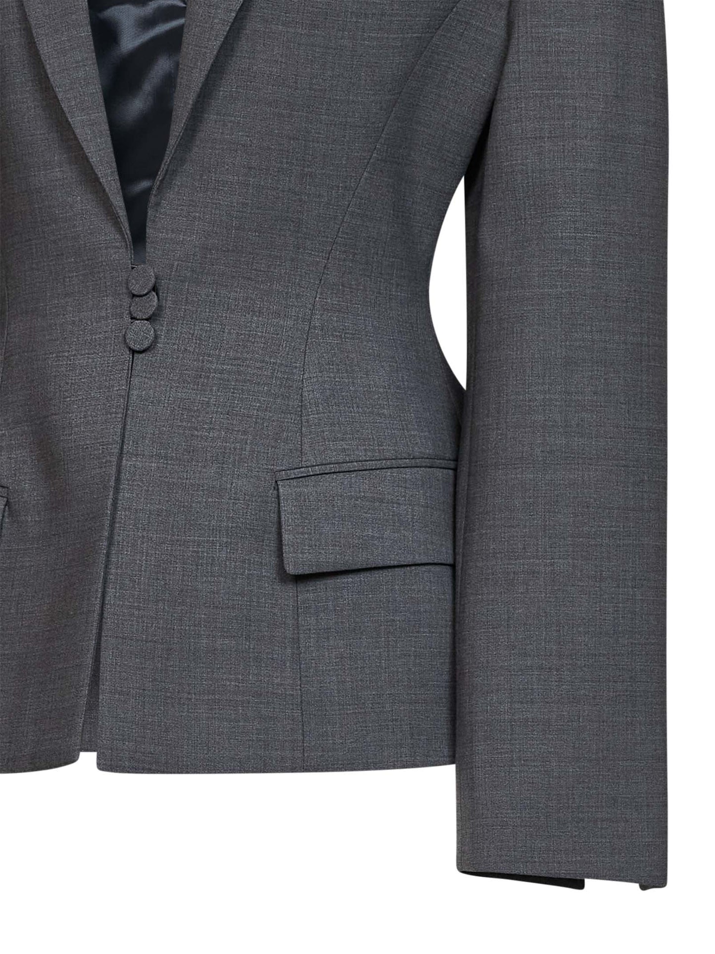 Dark grey virgin wool canvas fitted-waist blazer