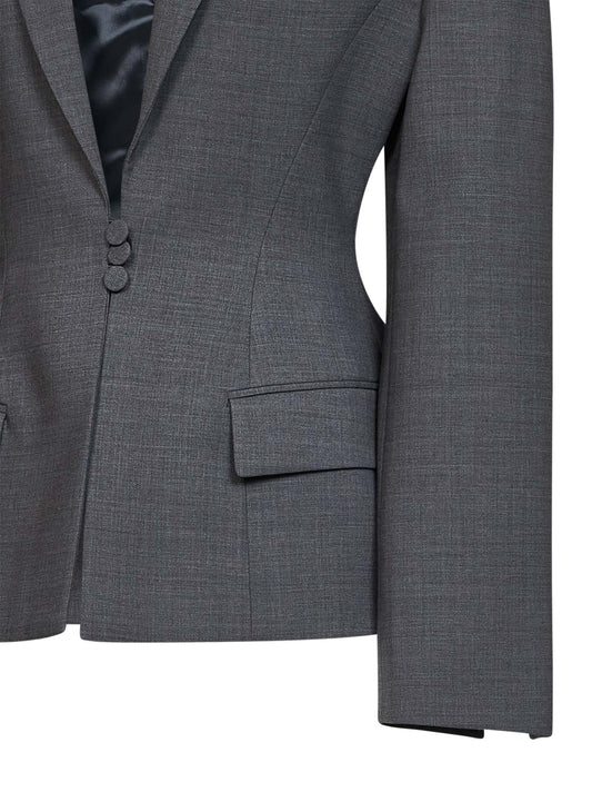 Dark grey virgin wool canvas fitted-waist blazer