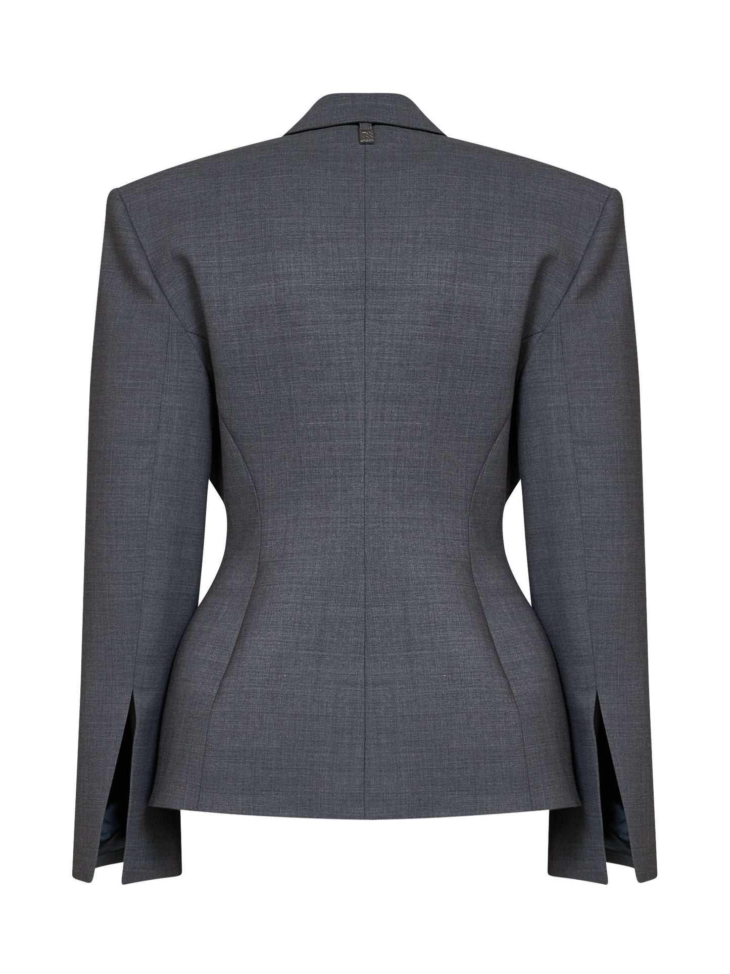 Dark grey virgin wool canvas fitted-waist blazer
