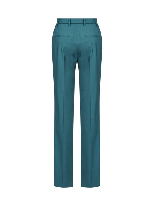 Teal blue virgin wool straight-leg tailored trousers