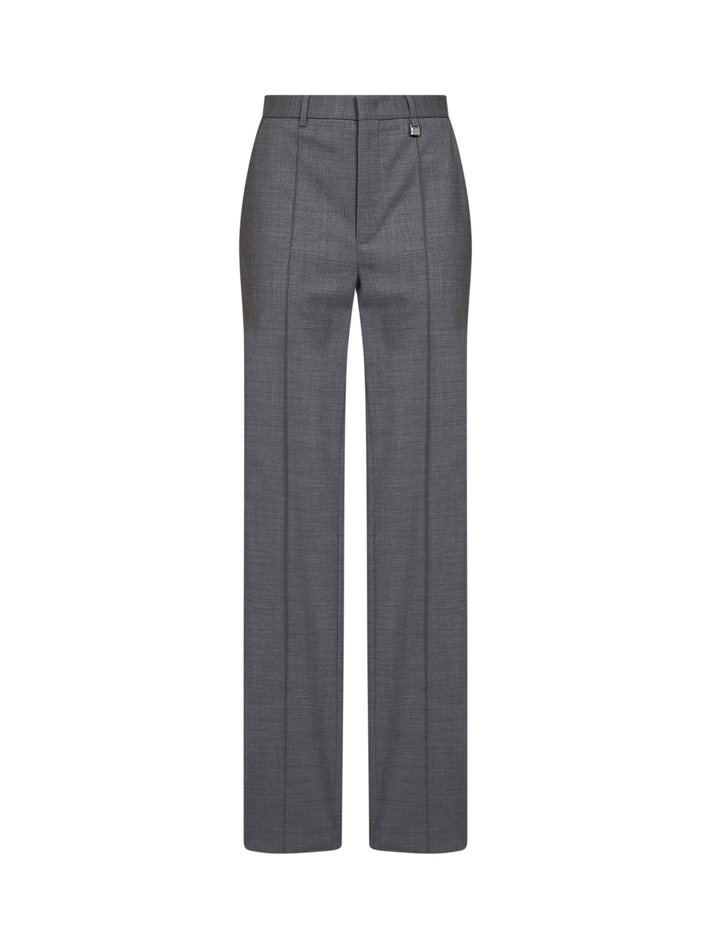 Dark grey virgin wool straight-leg tailored trousers
